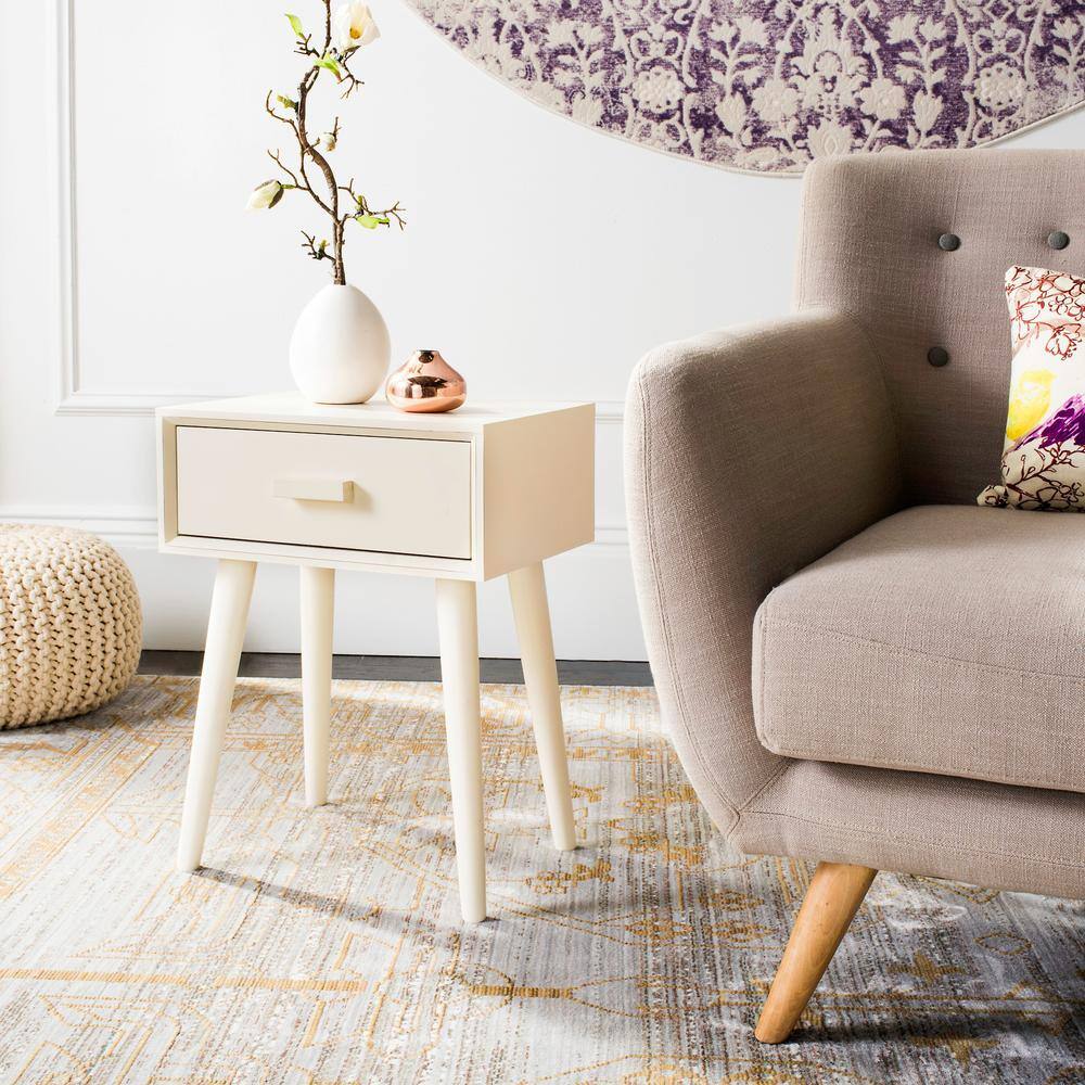 Lyle Transitional Rectangular Pine Wood Side Table with Storage - Distressed White