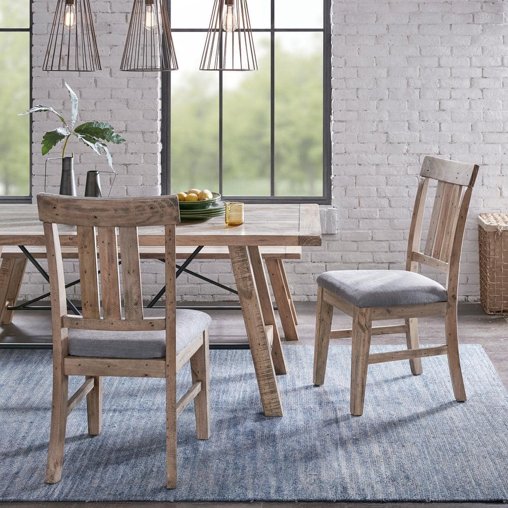 Natural Wood and Grey Upholstered High Side Chair