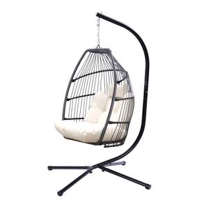 Outdoor Patio Wicker Folding Hanging Chair, Rattan Swing Hammock Egg Chair with Cushion and Pillow