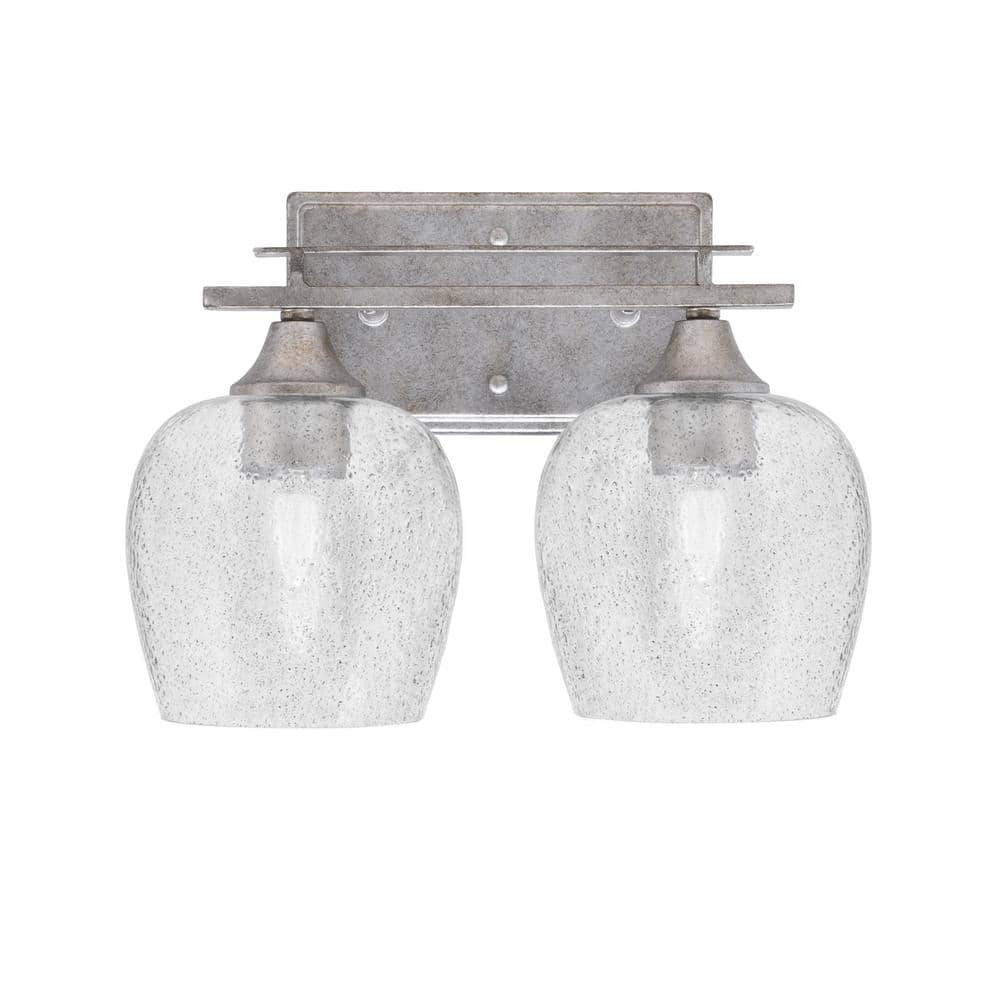 Ontario 13.25 in. 2-Light Vanity Light Aged Silver Smoke Bubble Glass Shade