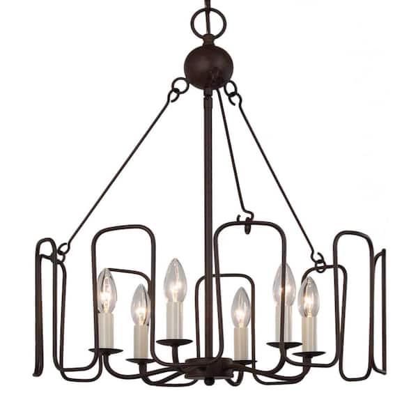 6-Light Rusty Bronze Drum Chandelier