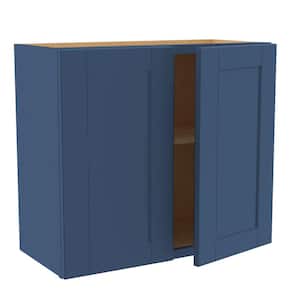 Washington Vessel Blue Plywood Shaker Assembled Wall Kitchen Cabinet Soft Close 27 W in. x 12 D in. x 24 in. H
