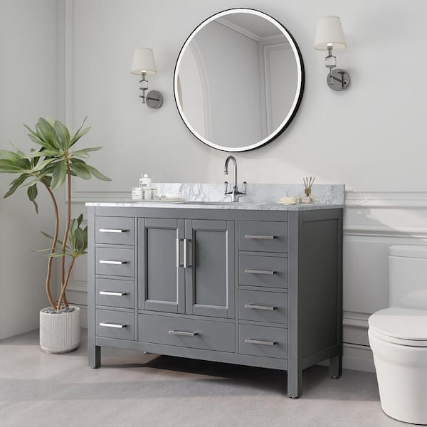 Thera 48 in. W x 22 in. D x 34 in. H Bath Vanity in Grey with Venato Carrara Top with Basin
