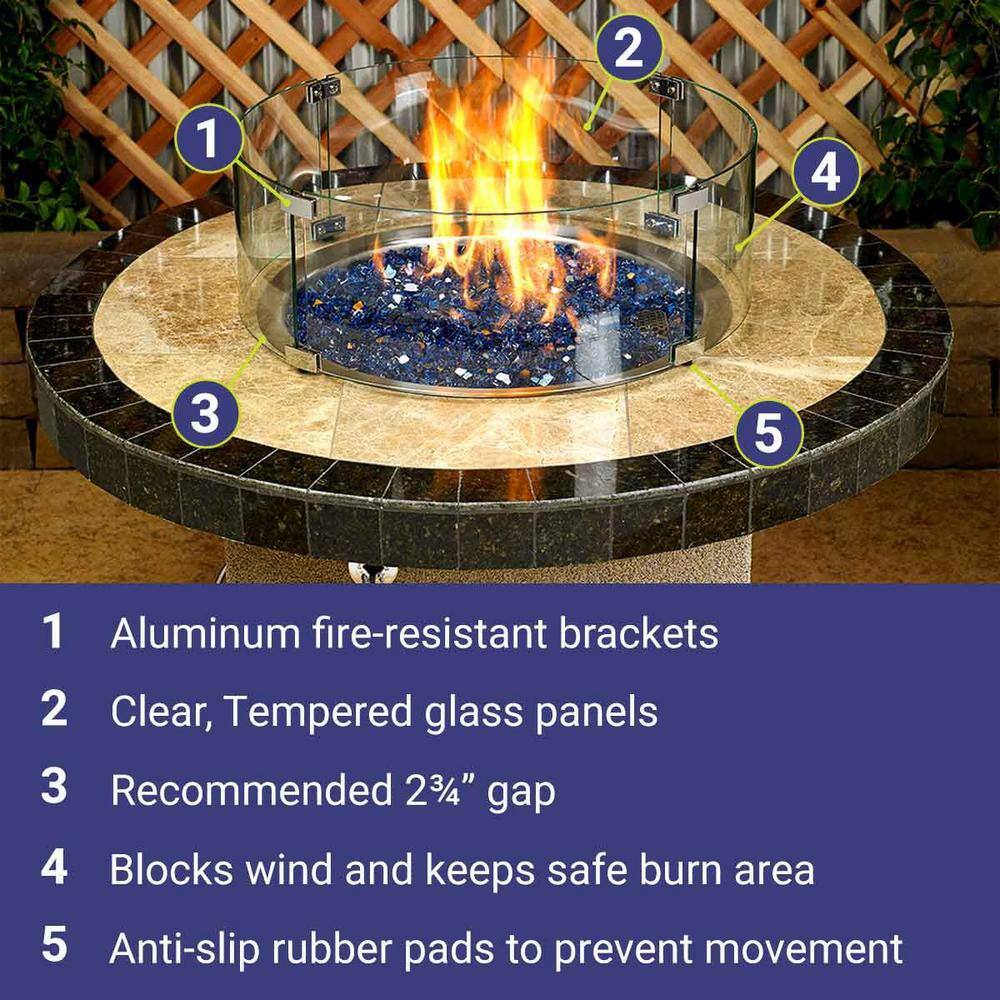 Elegant Round Propane Fire Pit Glass Flame Guard, 23-Inch