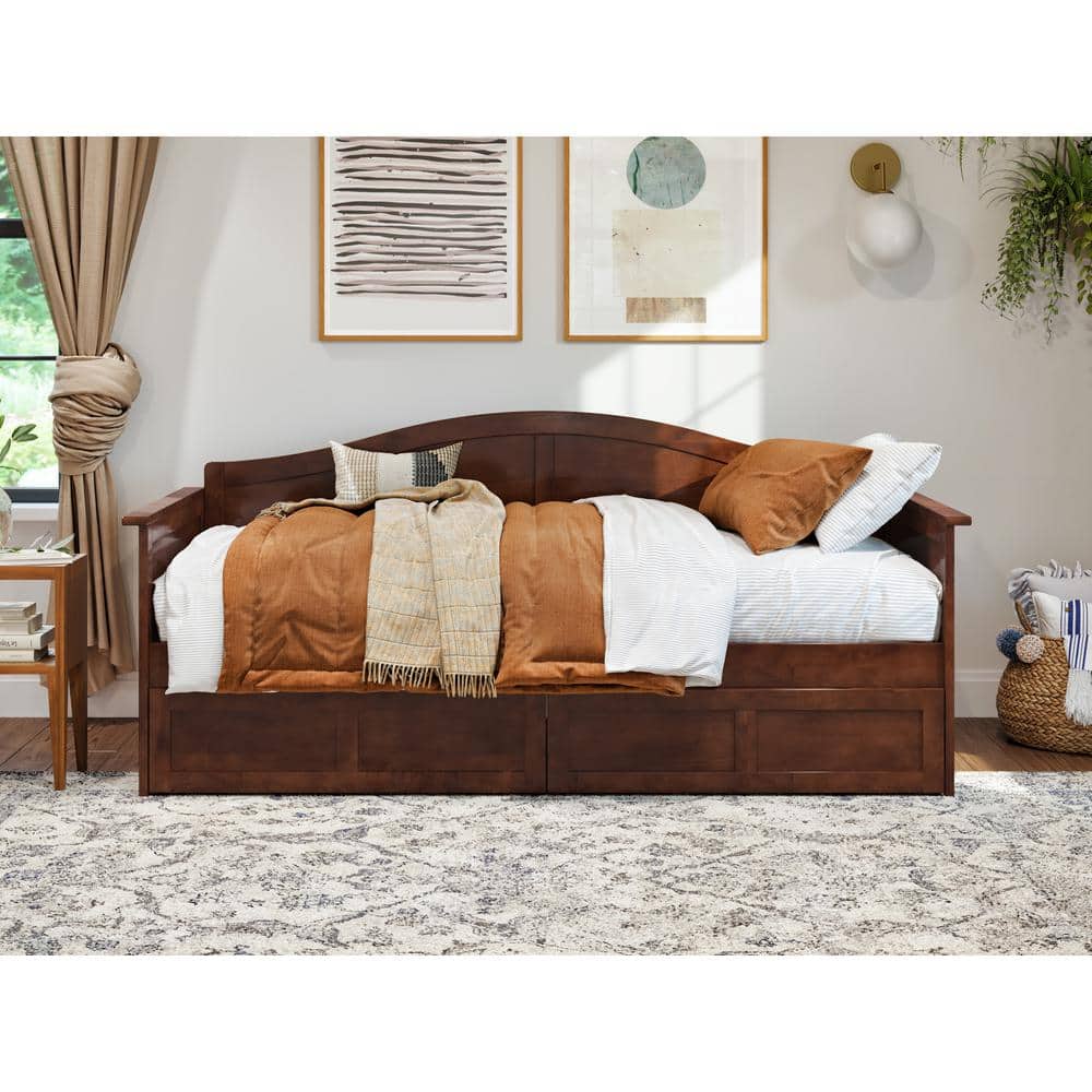 Acadia Walnut Twin Wood Daybed with 2 Storage Drawers