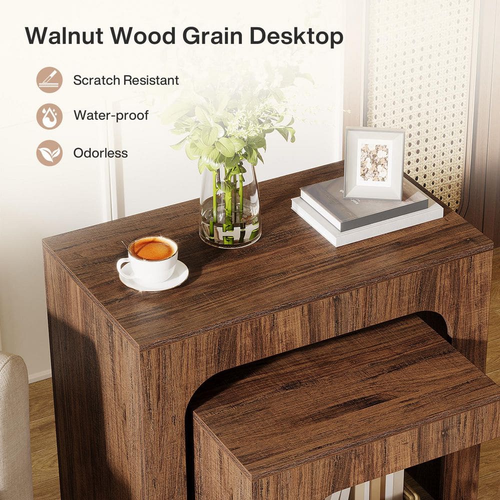Andrea 27.6 in. Rustic Brown Rectangle Wood Nesting End Table, 2-Piece Side Table Small Coffee Table for Living Room - thumbnail 5
