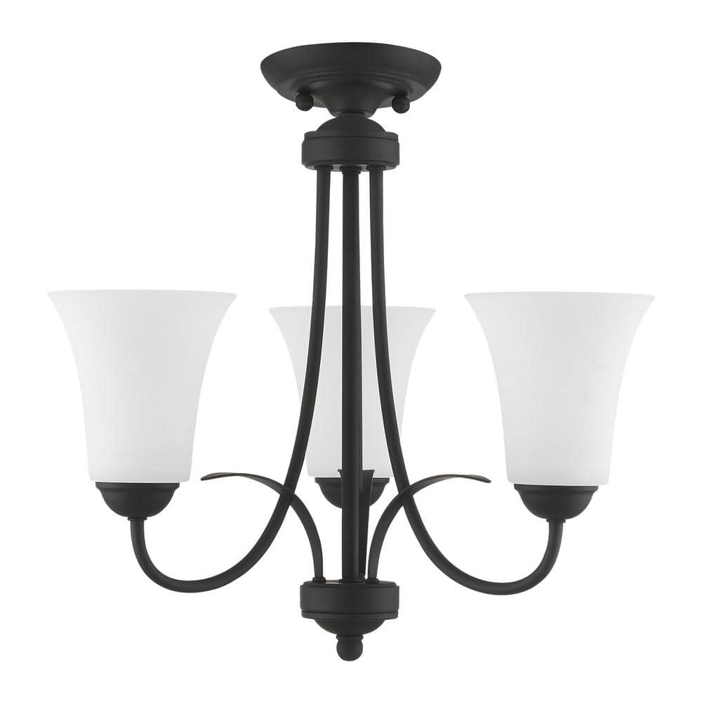 Elegant Mini 3-Light Chandelier with Satin Opal White Glass - Black