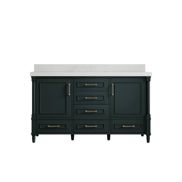Willow Collections Hudson 60 in. W x 22 in. D x 36 in. H Single Sink Bath Vanity in Dark Green with 2 in Carrara Quartz Top