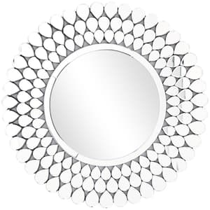 31 in. x 31 in. Round Framed Silver Starburst Wall Mirror with Teardrop Embellishment
