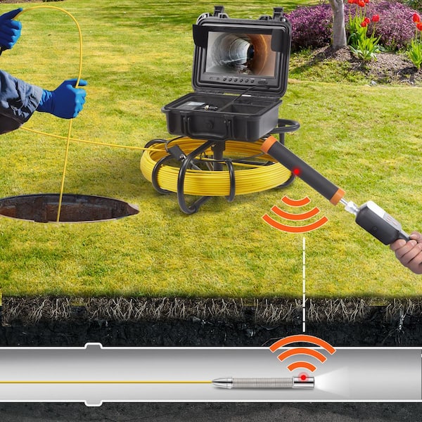 9 in. Pipeline Inspection Camera 512Hz Locator Sewer Camera IP68 with 165 ft. Snake, 16 GB SD Card for Home Duct Drain