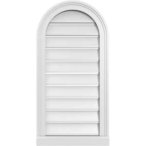 16 in. x 32 in. Round Top White PVC Paintable Gable Louver Vent Functional