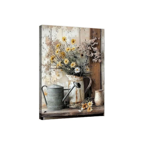 12X16in Rustic Daisy Canvas Wall Art Farmhouse Bathroom Wall Decor