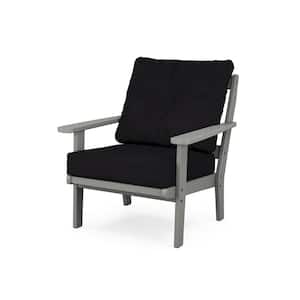 Cape Cod Plastic Outdoor Deep Seating Chair in Stepping Stone with Midnight Linen Cushion