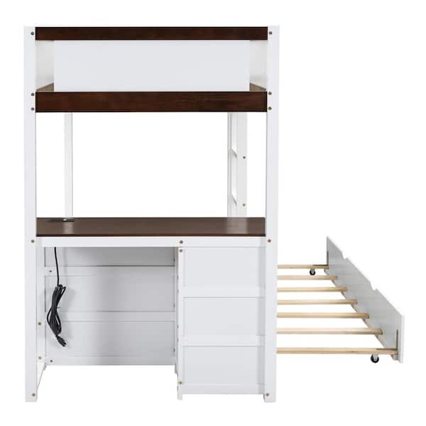 Harper & Bright Designs White and Walnut Twin over Twin Wood Bunk