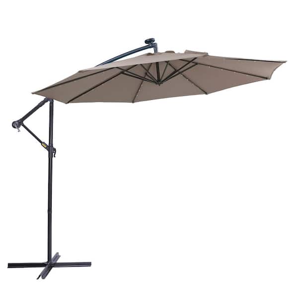 FORCLOVER 10 ft. Steel Cantilever Solar LED Patio Umbrella in Taupe