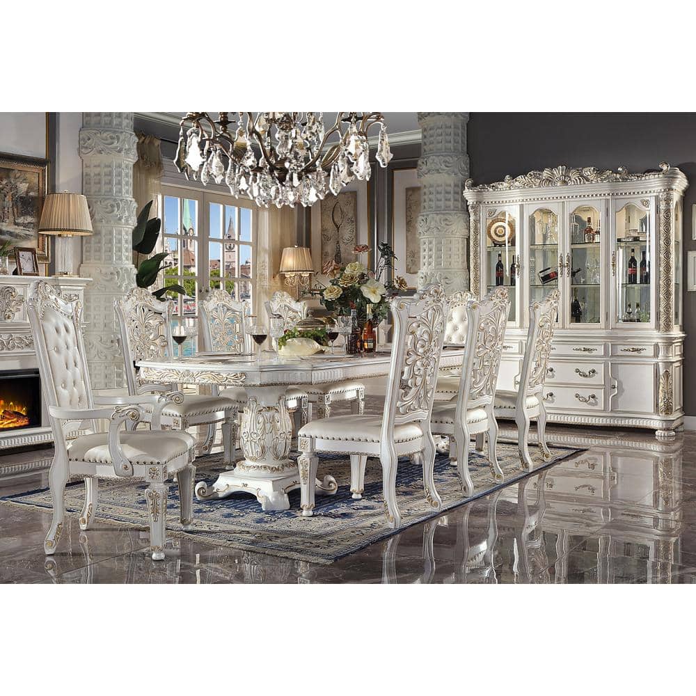 120" Antique Pearl Double Pedestal Extendable Dining Table