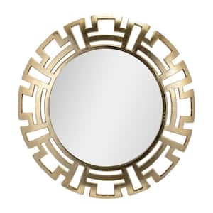 Gold 24 in. x 24 in. Modern Tribal Round Metal Framed Mirror