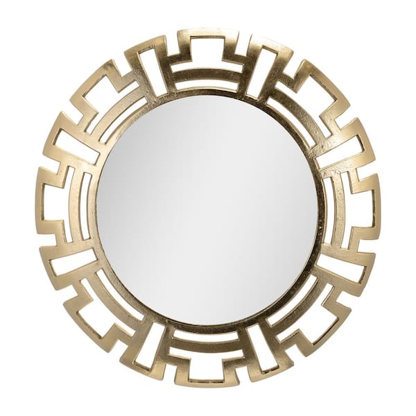 Liv & Skye Gold 24 in. x 24 in. Modern Tribal Round Metal Framed Mirror