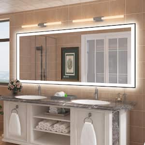 88 in. W x 38 in. H Rectangular Space Aluminum Framed Dual Lights Anti-Fog Wall Bathroom Vanity Mirror in Tempered Glass