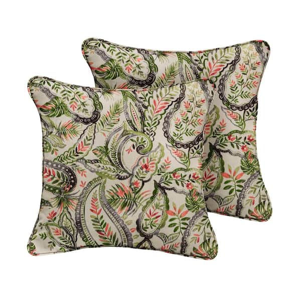 SORRA HOME Sorra Home Green/Blue Paisley Outdoor Corded Throw Pillows (2-Pack)
