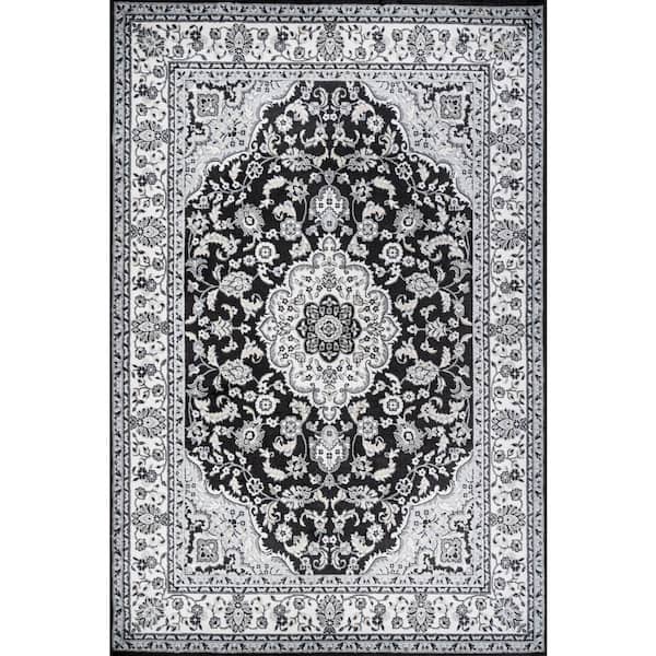 Palmette Modern Persian Floral Cream/Gray/Black 8 ft. x 10 ft. Area Rug
