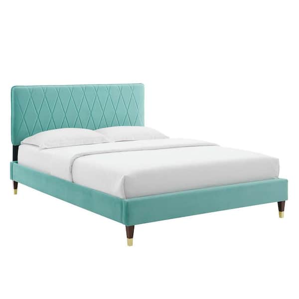 MODWAY Phillipa Mint Performance Velvet Queen Platform Bed