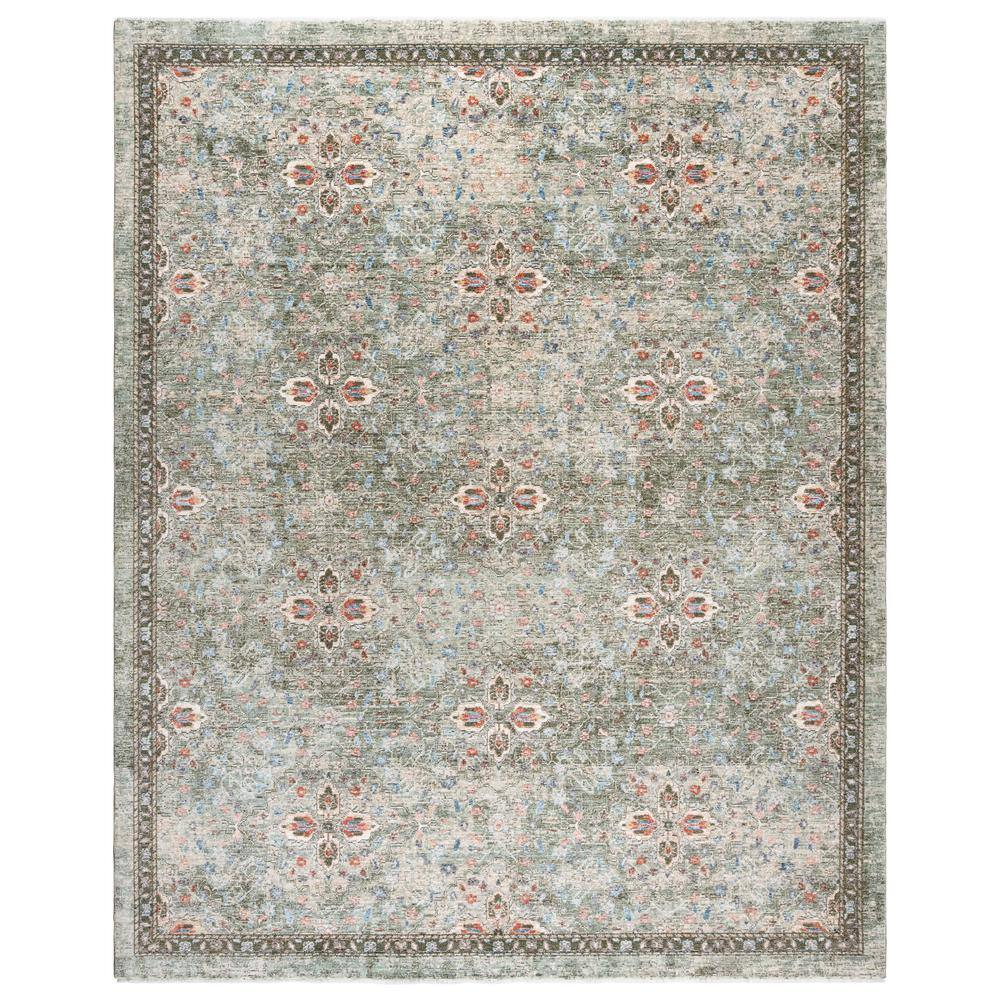 Ivory and Olive Green Synthetic Rectangular Area Rug