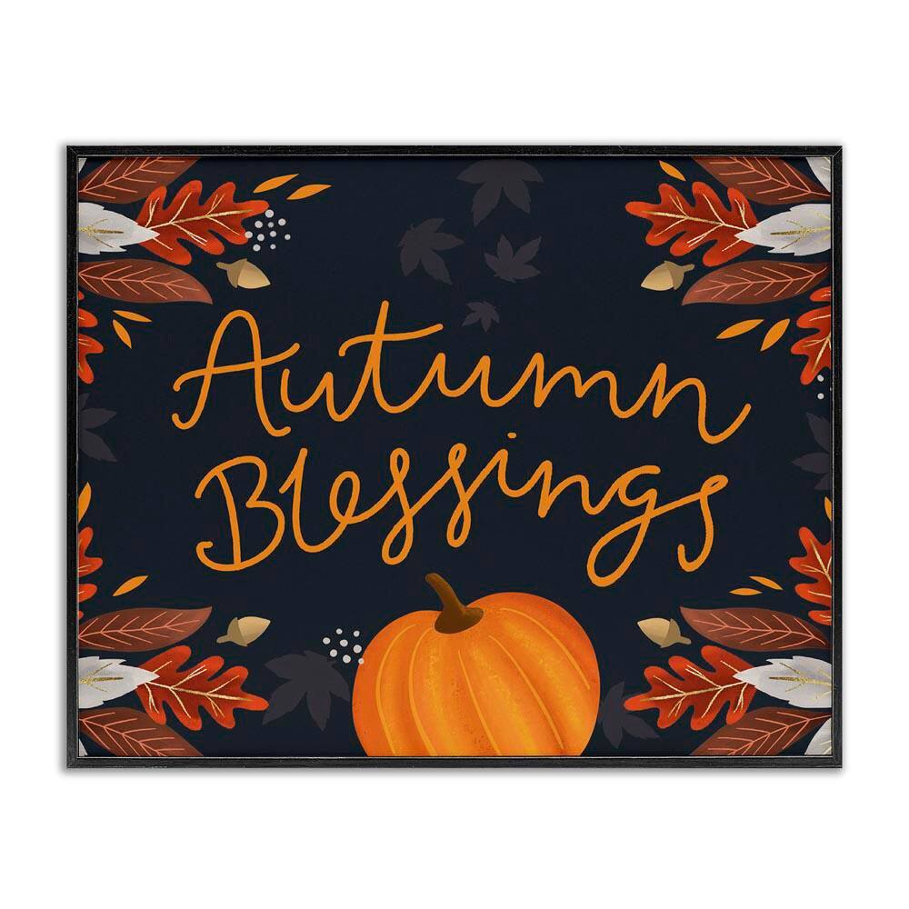 Autumn Blessings Fall Leaves Pumpkin by Louise Allen Designs Black Framed Graphic Typography Art Print 30 in. x 24 in. price history on PriceWatchPro