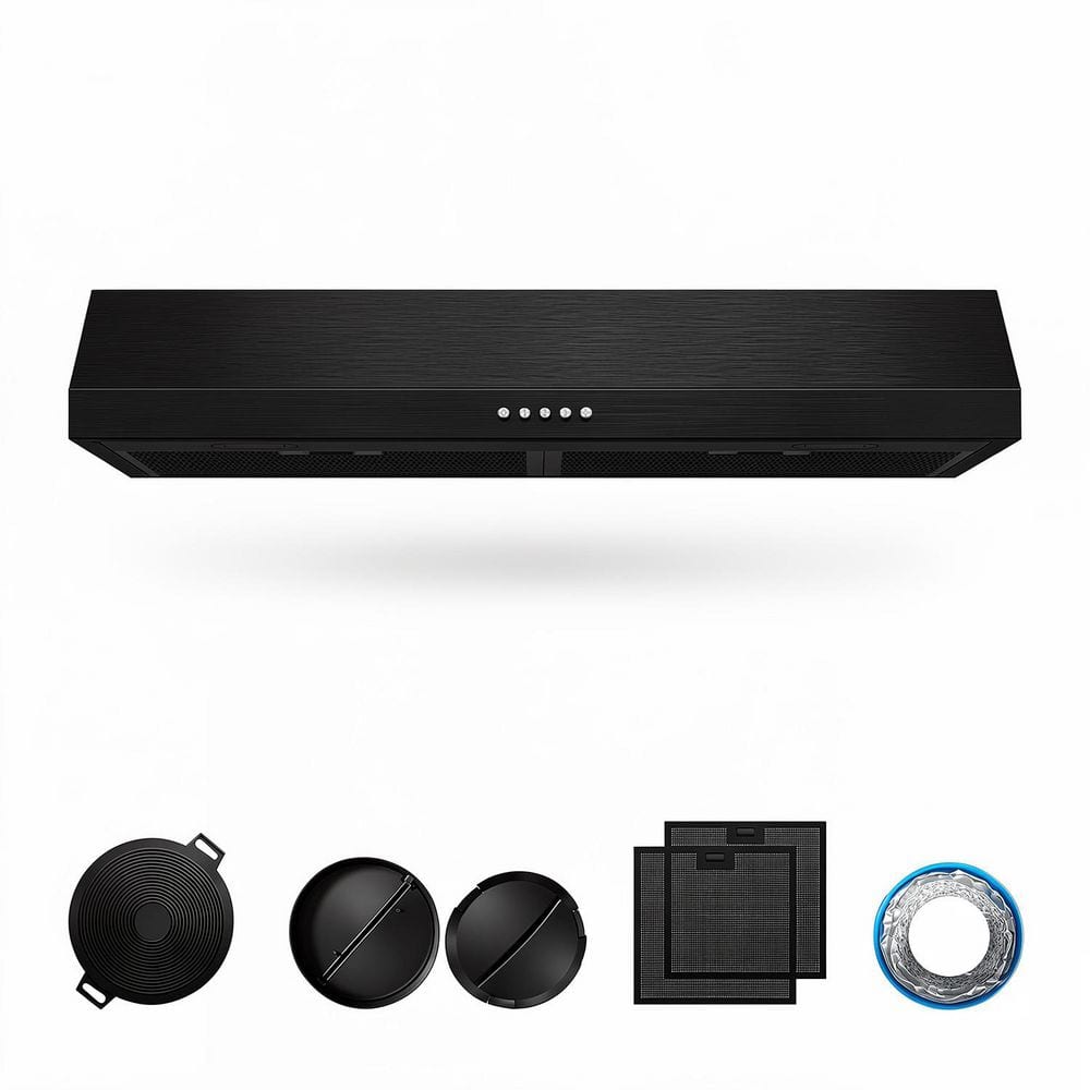 30 in. 320 CFM Convertible Under Cabinet Range Hood in Black Stainless Steel with LED Light Mesh Filter and 3-WayVenting