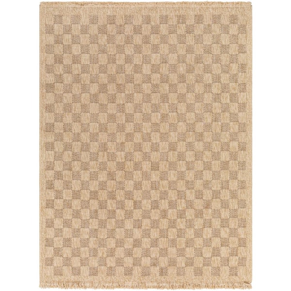 Livabliss Mirage Tan/Dark Brown Checkered 5 ft. x 7 ft. Indoor/Outdoor Area Rug