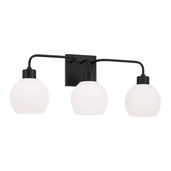 HOMEPLACE LIGHTING 24.5 in. W x 9.75 in. H 3-Light Vanity Light in Matte Black with Soft White Glass Globes