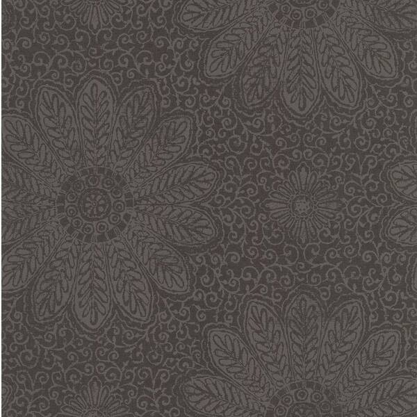 Kenneth James Tribe Black Modern Floral Scroll Wallpaper