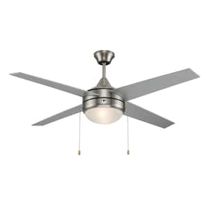 Cappleman 52 in. Indoor Brushed Nickel 2-Light Modern Ceiling Fan with Light, Pull Chains, and 4 Blades