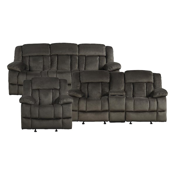 Lazzara Magnus 90 in. W. Pillow Top Arm Microfiber Rectangle 3-Piece Manual Reclining Sofa Set in Chocolate