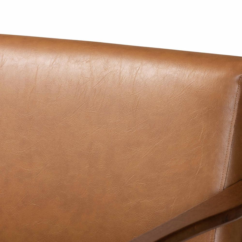 Bianca 72" Tan Faux Leather and Walnut Wood Sofa