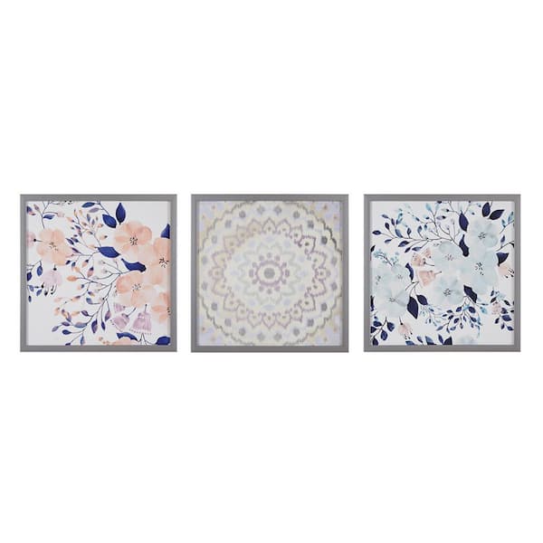 Miscool Anky 3-Piece Framed Art Print 16 in. x 16 in. Silver Framed Floral Medallion Wall Decor Set