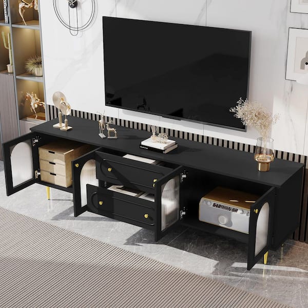Harper & Bright Designs Modern Sleek Black TV Stand Fits TVs Up to