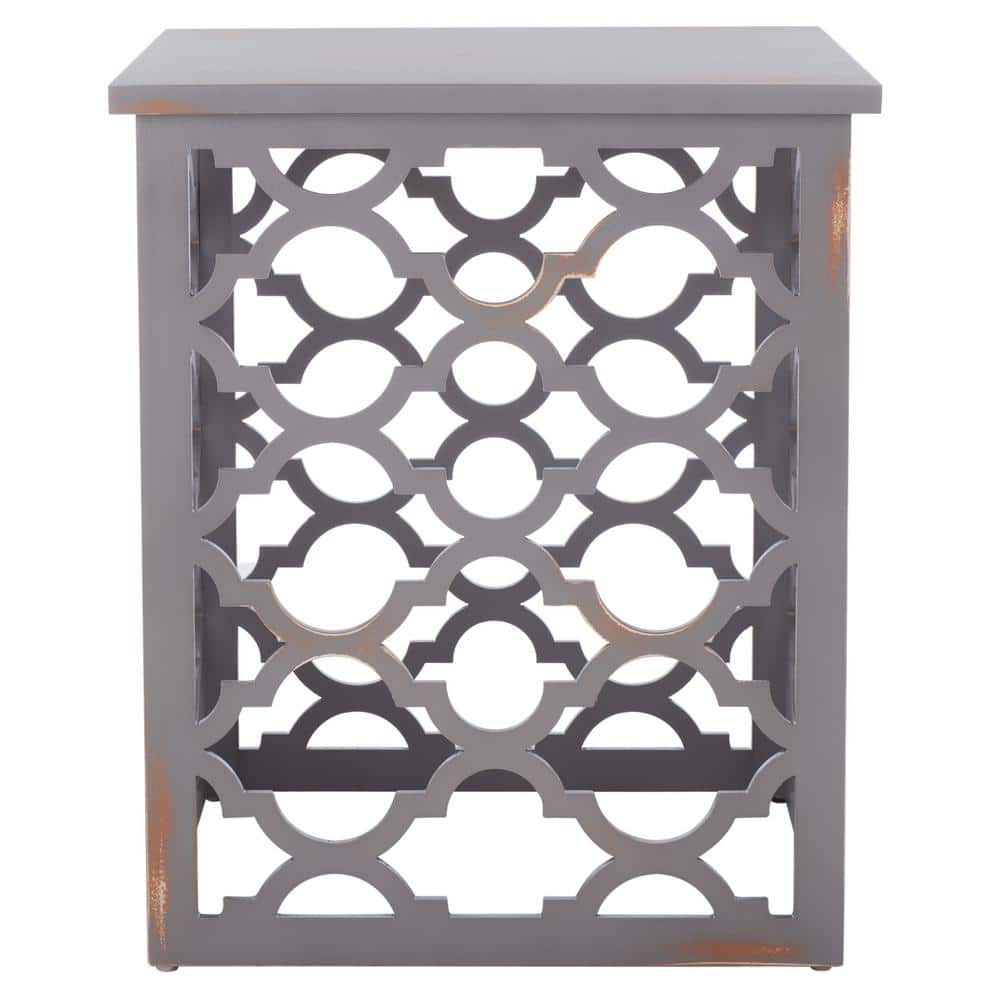 Gray Wood Latticework Square End Table