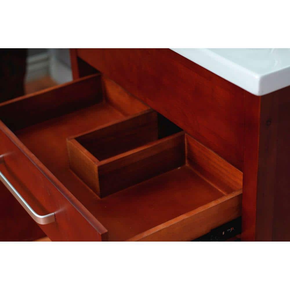 Walnut Plywood Single Sink Freestanding Vanity with White Ceramic Top