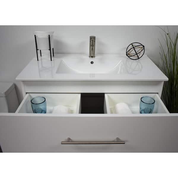 Floating Bath Vanity In Glossy White, Floating Bathroom Vanities With Tops