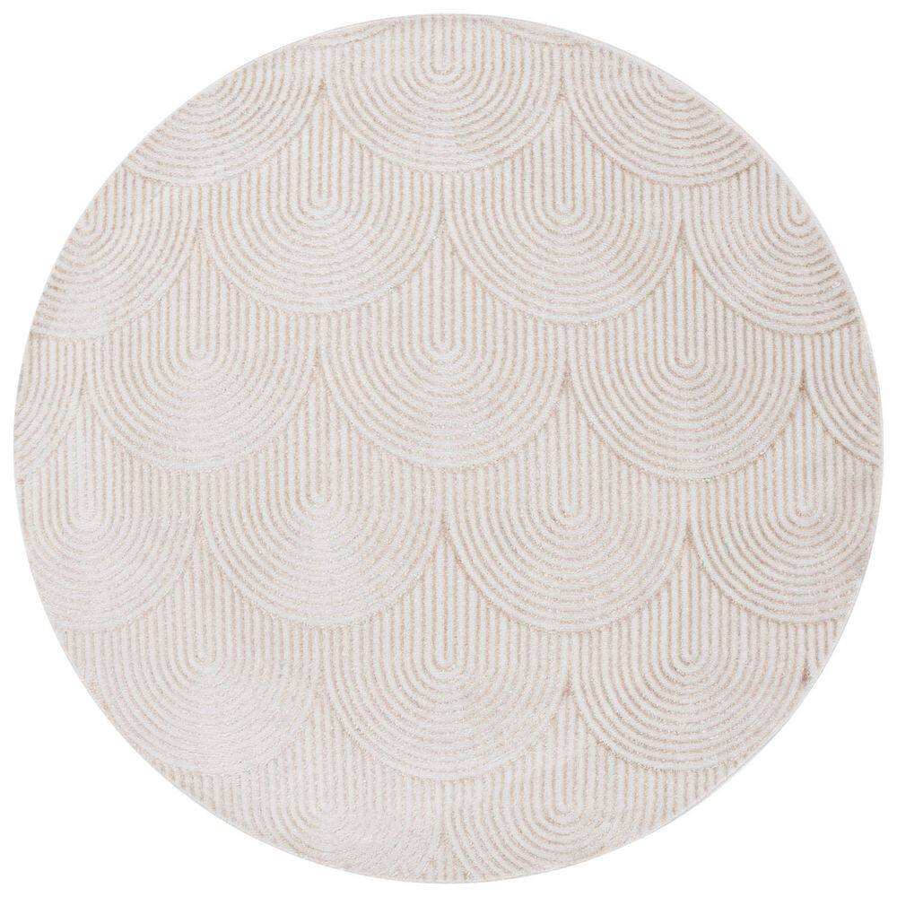 SAFAVIEH Maya 7 ft. x 7 ft. Ivory/Beige Geometric Arches Round Area Rug ...