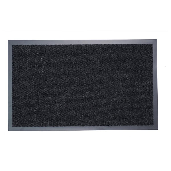 Ottomanson Loop Carpet Weather Resistant Scraper Doormat, Charcoal