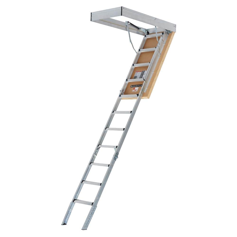 Louisville Ladder Energy Efficient 8 ft. to 10 ft., 25.5 in. x 54 in. Insulated Aluminum Attic Ladder with 375 lbs. Load Capacity -  AL2540MG-R10