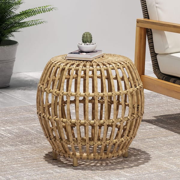 Harper & Bright Designs Round Wicker Outdoor Side Table with Faux Rattan Weave
