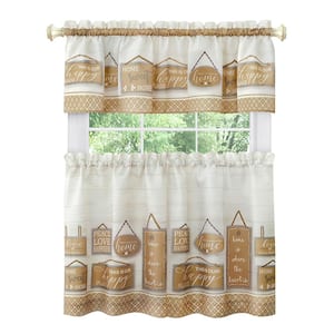 Modern Farmhouse Tan Polyester Light Filtering Rod Pocket Tier and Valance Curtain Set 58 in. W x 24 in. L