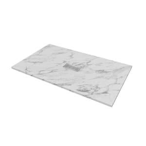 60 in. L x 36 in. W x 1.125 in. H Solid Composite Stone Shower Pan Base with Center Drain in Carrara Sand