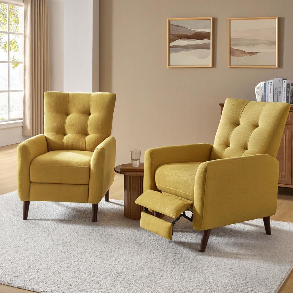 ARTFUL LIVING DESIGN Lidia Mustard Wood legs Recliner (Set of 2