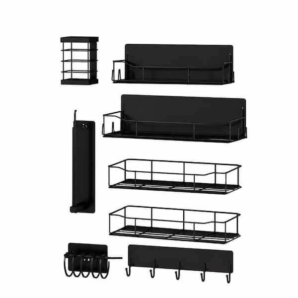 8-Piece Magnetic Spice Rack Set for Refrigerator with Adjustable Shelves, Hooks, Utensil Holder, Paper