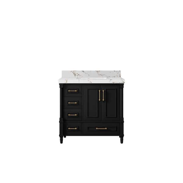 Willow Collections Hudson 36 in. W x 22 in. D x 36 in. H Single Sink Bath Vanity Center in Black with 2 in. Viola Brown qt. Top