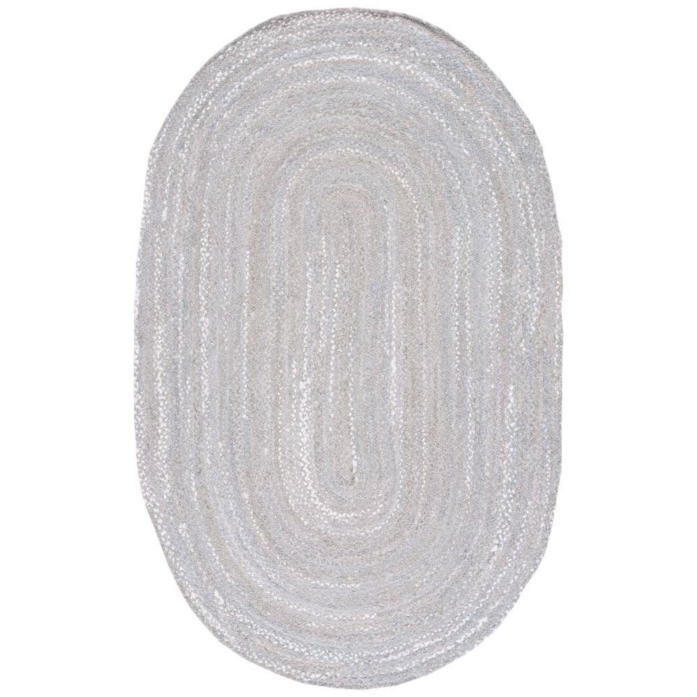 Handmade Light Gray Braided Cotton Oval Area Rug